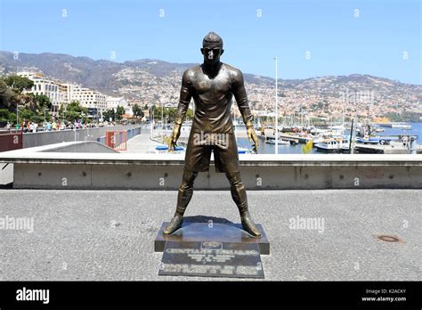 A general view of the Cristiano Ronaldo statue outside The Museu CR7 ...