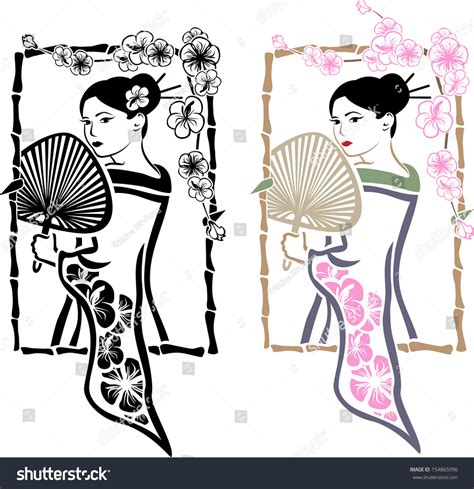 Traditional Japanese Geisha Fan Stencil Stickers Stock Vector Royalty