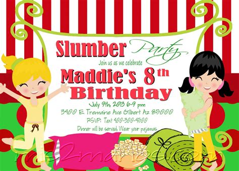 Slumber Party Invitation Sleepover Invite Birthday Party Girls