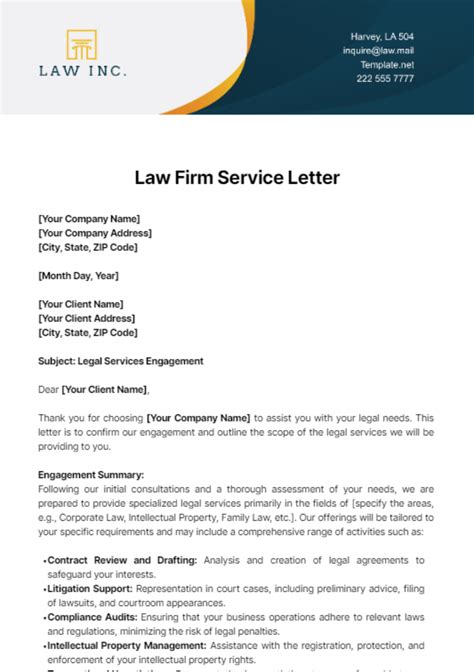 Free Law Firm Service Letter Template to Edit Online