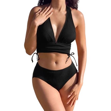 Great Warehouse Dkinjom Swimwear Women S Split Bikini Printed Solid Color Set Swimwear