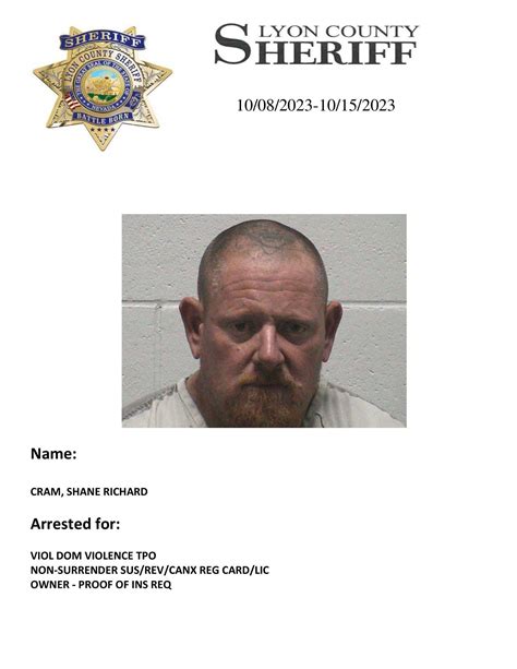 Lyon County Sheriff’s Office ~ Jail Division Arrests/Bookings for