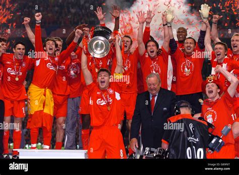 Liverpools Steven Gerrard Lifts The Uefa Champions League Trophy Hi Res