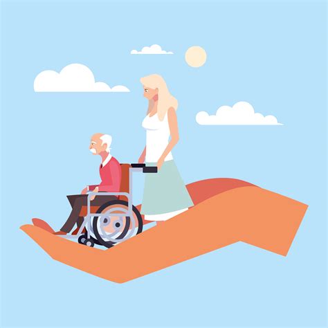 Woman Takes Care Of Old Man Caring For The Elderly 1249395 Vector Art