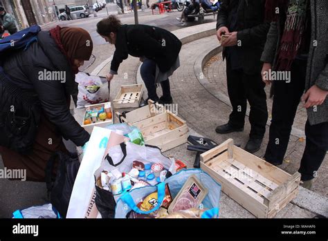 Out Of Date Products Offered To Homeless And Poor People Lyon France