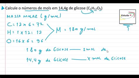 Massa Molar Da Glicose - Calcule o números de mols em 14,4g de glicose (C6H12O6) - YouTube