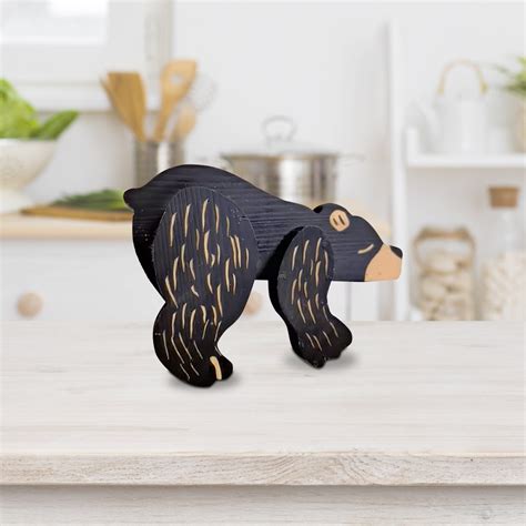 Garden Figurines And Statues Solar Wooden Black Bear Desktop Ornaments