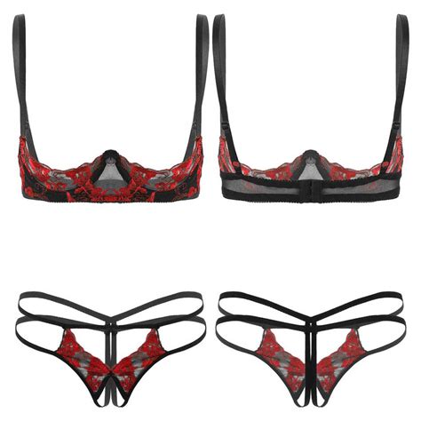 Yeahdor Pcs Womens Erotic Embroidery Lace Lingerie Set Adjustable Spaghetti Shoulder Straps