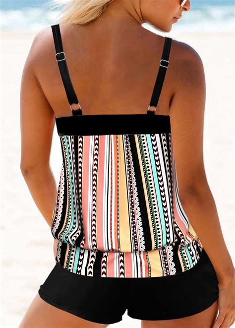 Multi Stripe Print Double Straps Tankini Top Usd 39 98