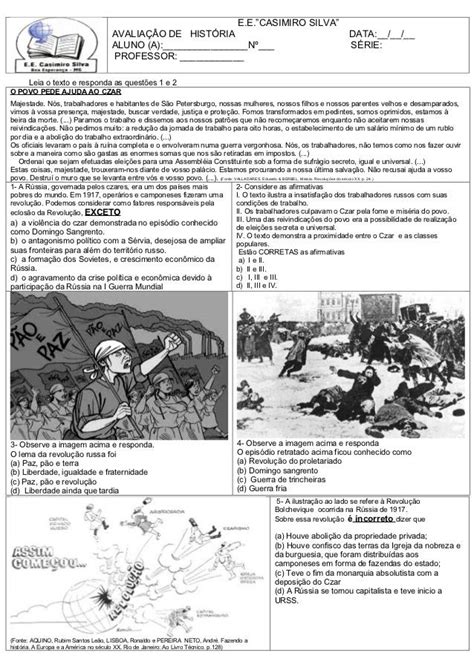 HistÓria E Geografia TÔ Por Dentro Avaliação Sobre Revoluçao Russa