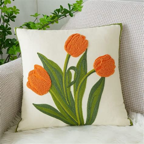 Amazon Vctops Farmhouse Tulip Cotton Tufted Throw Pillow Cover