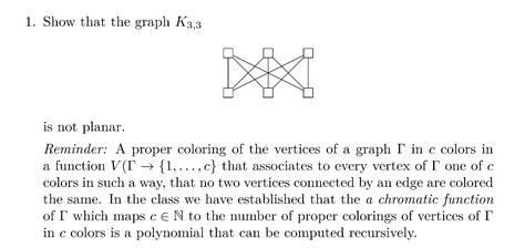 Solved 1. Show that the graph K3,3 is not planar. Reminder: | Chegg.com