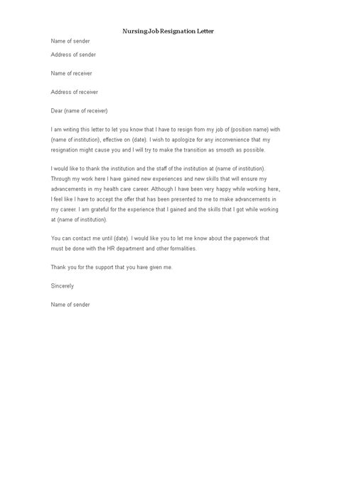 Nursing Job Resignation Letter Sample Templates At