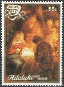 Stamp Adoration Of The Shepherds 1646 By Rembrandt Detail