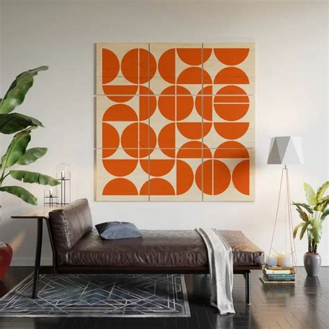 Mid Century Modern Geometric 04 Orange Wood Wall Art Mid Century Modern