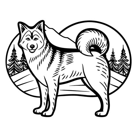 Alaskan malamute illustration strong husky dog with curled tail in