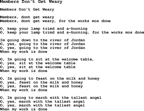 Negro Spiritual Slave Song Lyrics For Members Don T Get Weary