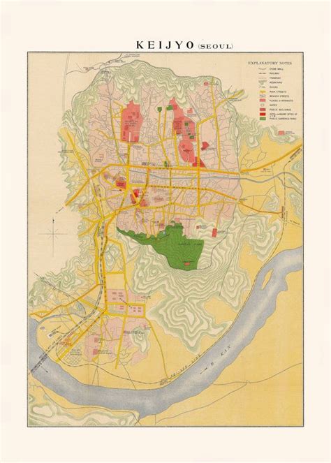 Vintage Seoul Map Antique Map Of Seoul Korea Keijyo Map Korean Map