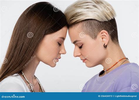 Side View Of Brunette And Blonde Stock Photo Image Of Partners Women 256426972