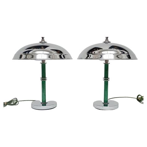 Pair Of Art Deco Chromed Metal And Bakelite Dome Lamps At 1stdibs