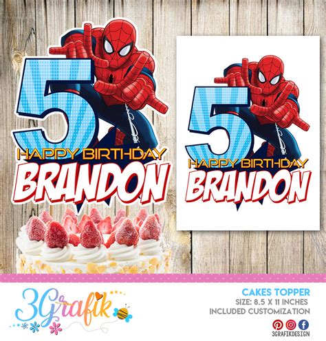 Spiderman Cake Topper Digital Spiderman Birthday Cake Topper