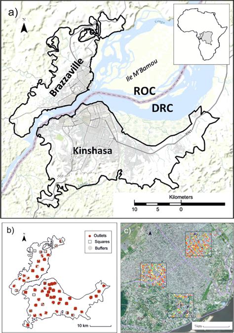 Study area. (a) Location of Brazzaville and Kinshasa cities ...