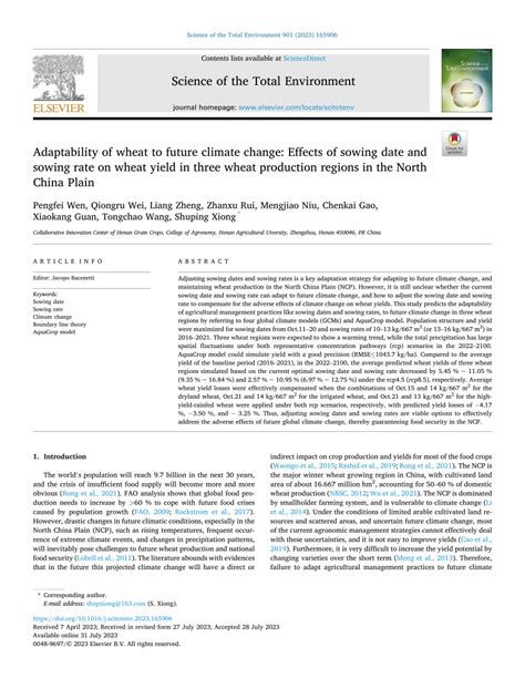 Pdf Adaptability Of Wheat To Future Climate Change Effects Of Sowing