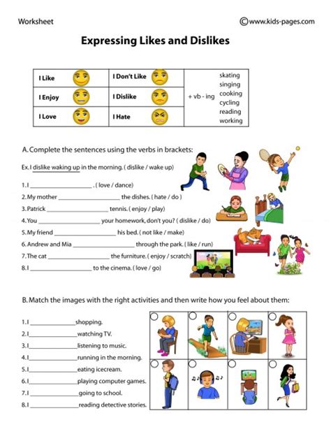 Expressing Likes And Dislikes In 2024 Worksheets For Kids Likes And