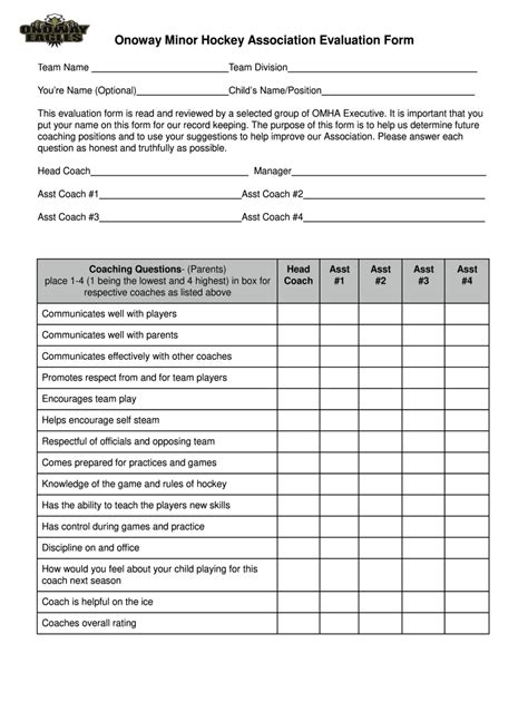 Hockey Tryout Evaluation Sheet Fill Online Printable Fillable