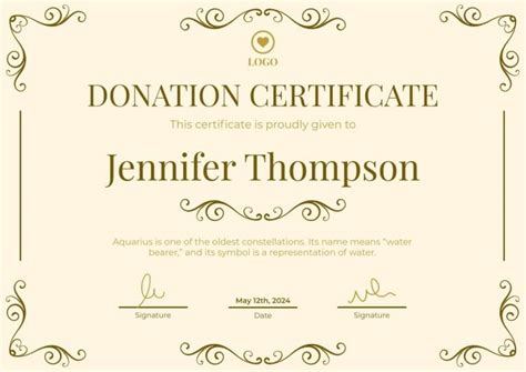 Donation Made In Your Honor Certificate Prntbl