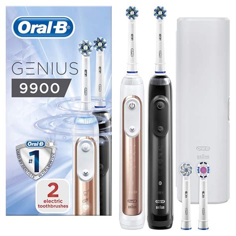 Oral B Genius 9900 Set Of 2 Electric Toothbrushes Rechargeable 2 Handles Rose Gold And Black