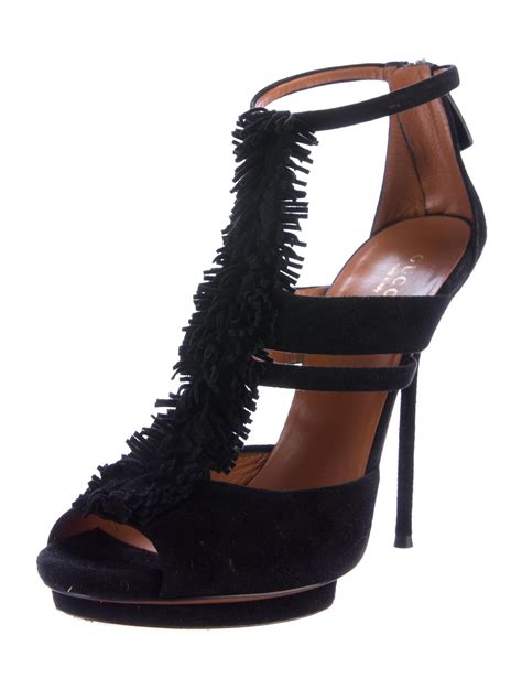 Gucci Suede Fringe Sandals Black Sandals Shoes Guc144353 The