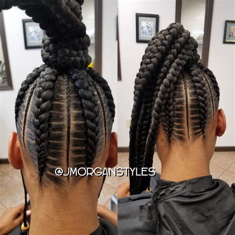 Jumbo Cornrows Into A Ponytail