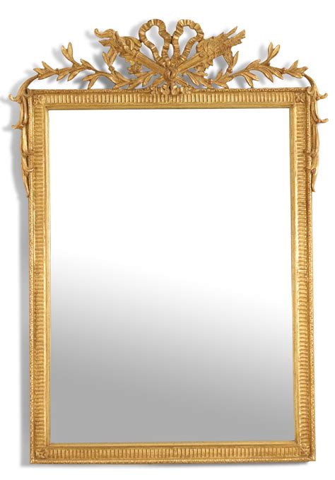 French Louis Xvi Style Bow Knot Pediment Giltwood Wall Mirror