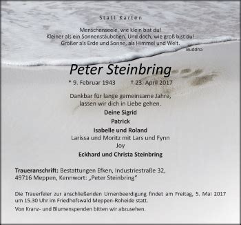 Traueranzeigen Von Peter Steinbring Noz Trauerportal