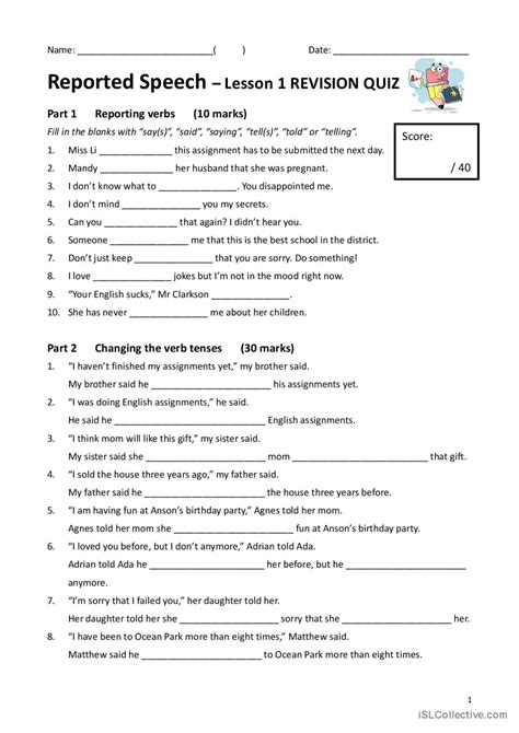 Reported Speech Lesson Revision Qu Deutsch Daf Arbeitsbl Tter Pdf Doc