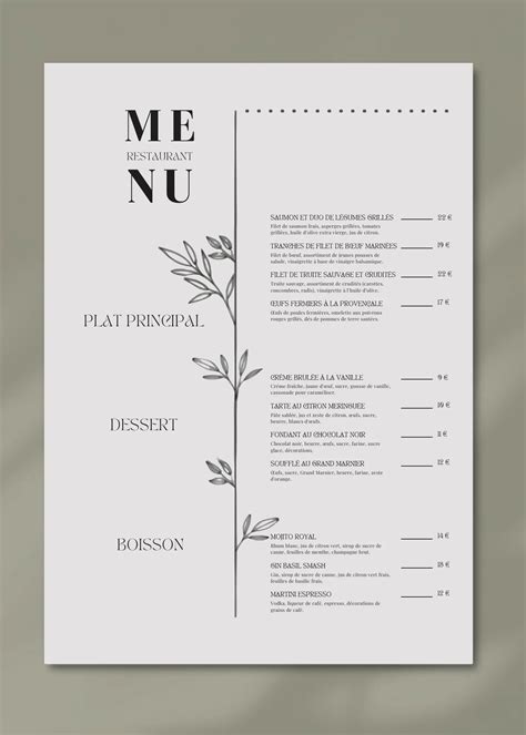 exemples de menu de restaurant