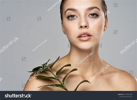 Beautiful Woman Naked Shoulders Green Leaves Stock Photo Shutterstock