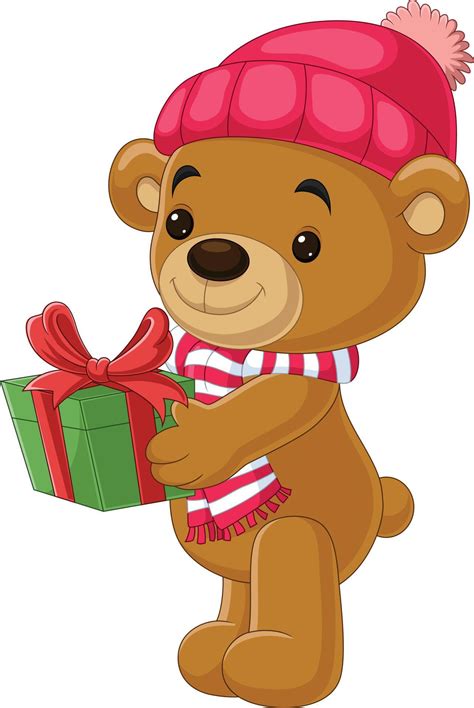 Cartoon Teddy Bear Wearing Scarf And Hat Holding Ts 15219730 Vector