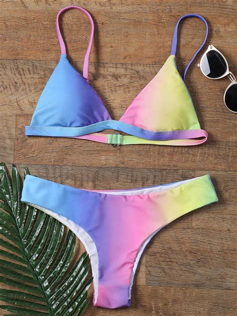 [21 Off] 2021 Colorful Spaghetti Strap Ombre Skimpy Bikini In Colormix