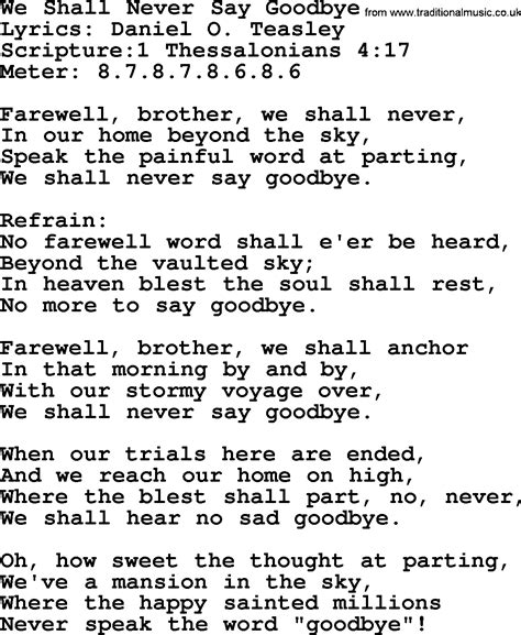 Good Old Hymns We Shall Never Say Goodbye Lyrics Sheetmusic Midi