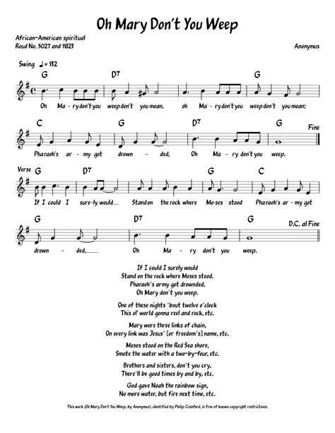 Oh Mary Don't You Weep - Lead Sheet Sheet music for Piano (Solo ...