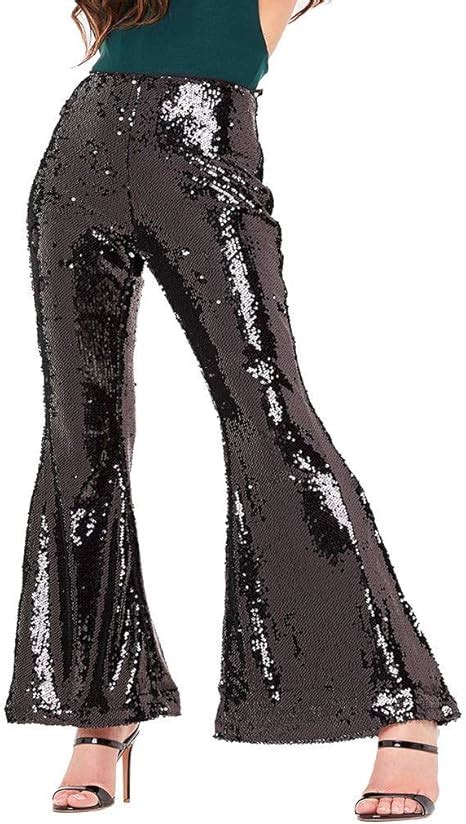 Bolawoo 77 Hose Damen Flared Pailetten Glitzer Elegant Schlaghose