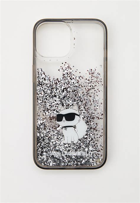 Чехол для iPhone Karl Lagerfeld 15, пластиковый, с жидкими блестками ...