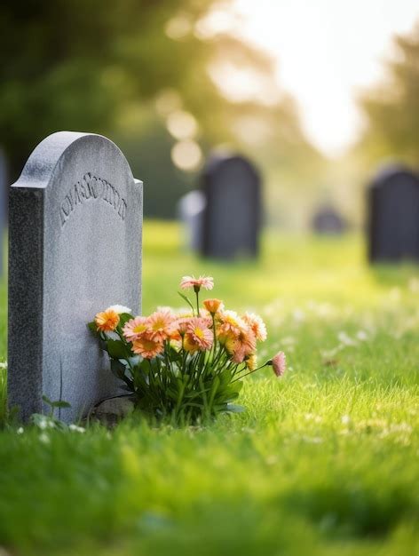 Piedra funeraria con flores en el fondo de una lápida Foto Premium