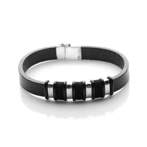 Ripley Pulsera De Cuero Hombre Plata