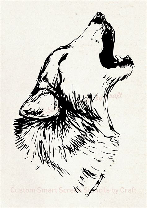 Howling Wolf Silkscreen Stencil Reusable Selfadhesive Etsy Wolf Drawing Easy Ink Drawing