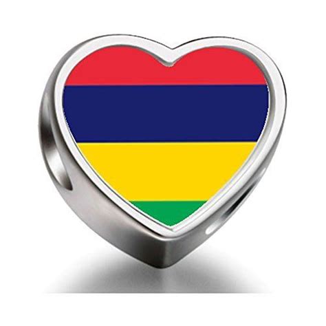 925 Sterling Silver Charms Beads Mauritius Flag Heart Photo Charm Beads