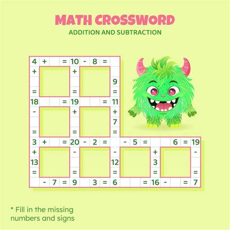 Math Crossword Puzzle For Kids Addition And Subtraction Counting Up