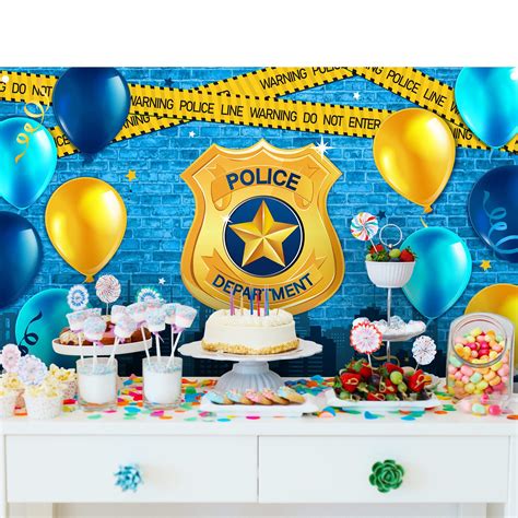 Police Party Photography Banner Police Department Badge Blue Brick Wall